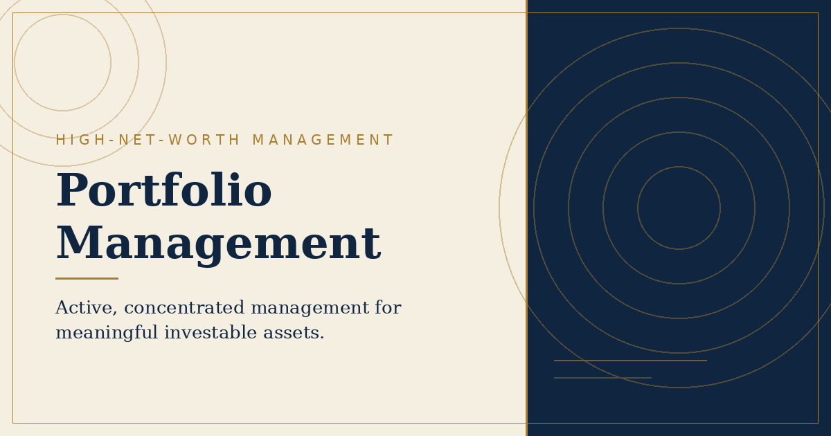 Abstract navy and gold ring pattern beside the Portfolio Management service heading, Reese Legacy Capital